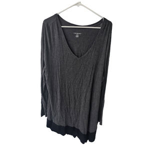 Lane Bryant Gray V Neck Long Sleeve Shirt with Black Ribbon Tunic - 18/20